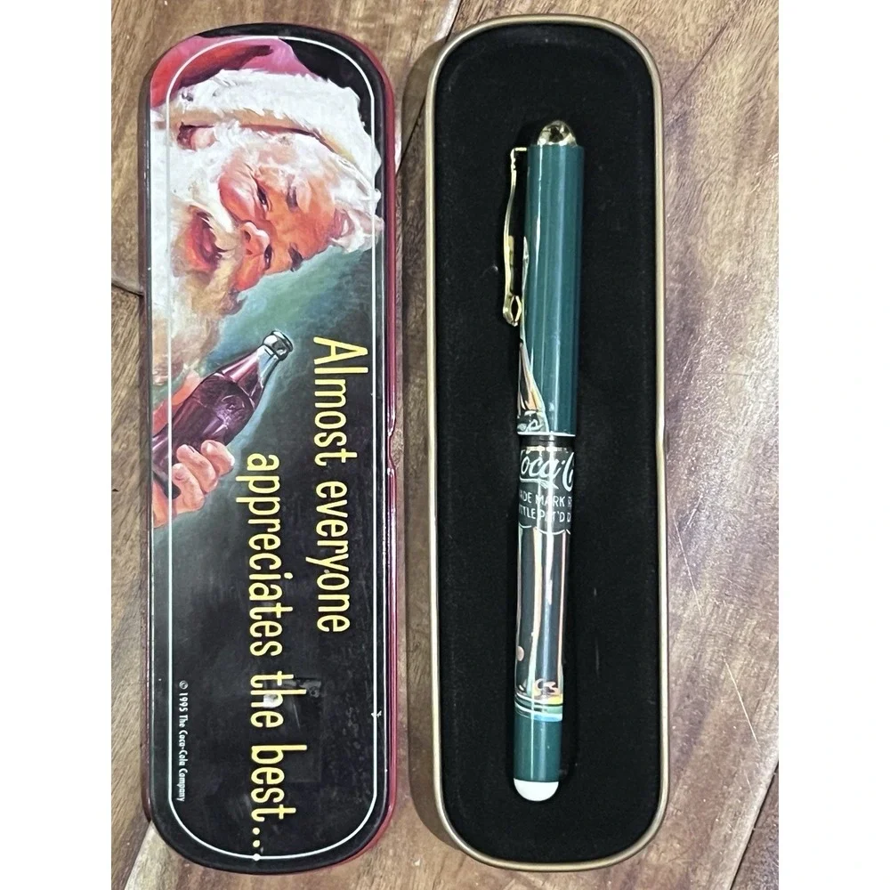 Vintage Coca-Cola Tin with Coca-Cola Ink‎ Pen - Santa Claus - 1995 - Never Used
